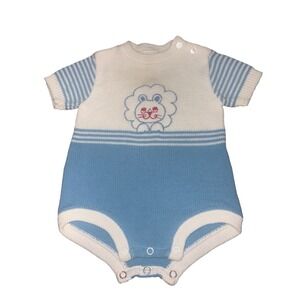 Vintage 1980's Toddler Time JCPenney 18-23 Lbs Knit Lion Blue Stripe One Piece
